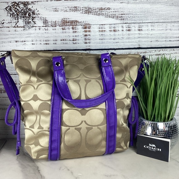 Coach Y2K Poppy F20101 Shoulder hand Bag Khaki Purple Tote Vintage Purse - Picture 8 of 13